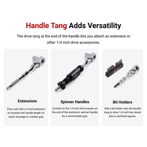 Main product image of 1/4" Drive x 3" Flex Head Non-Quick-Release Stubby Ratchet w/ Handle Tang