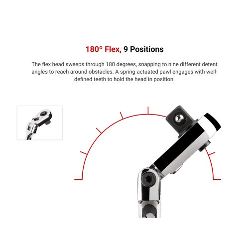 Main product image of 3/8" Drive x 12" Flex Head Quick-Release Comfort Grip Long Ratchet