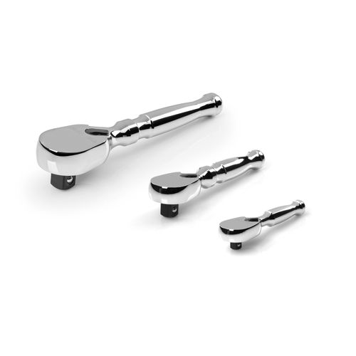Main product image of 1/4", 3/8", 1/2" Drive Non-Quick-Release Stubby Ratchet Set, 3-Piece (3", 4"-1/2", 6")