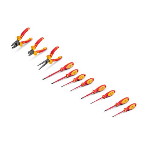 Main product image of Insulated Phillips, Slotted, Square Drivers and Pliers Set, 11-Piece (Combination, Long Nose, Diagonal Cutting)