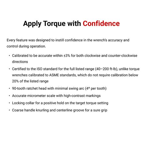 Main product image of 1/2" Drive 90-Tooth Dual-Direction Micrometer Torque Wrench (40-200 ft.-lb)