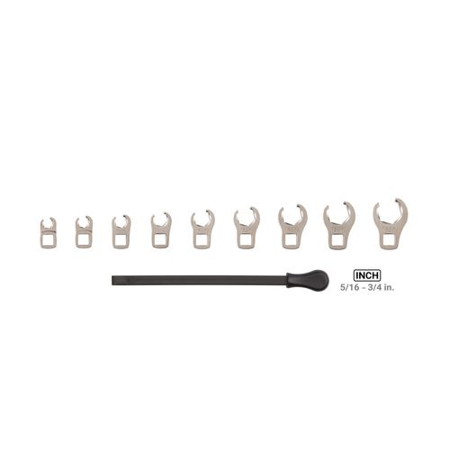 Main product image of 3/8" Drive 6-Point Flare Nut Crowfoot Wrench Set with Key, 9-Piece (5/16-3/4")
