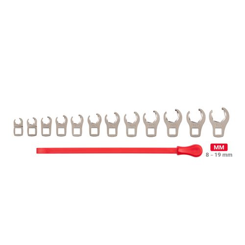 Main product image of 3/8" Drive 6-Point Flare Nut Crowfoot Wrench Set with Key, 12-Piece (8-19mm)