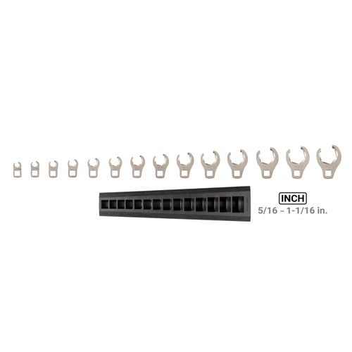 Main product image of 3/8" Drive 6-Point Flare Nut Crowfoot Wrench Set with Rack, 14-Piece (5/16 - 1-1/16")