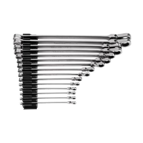 Main product image of Long Fixed/Flex Head 12-Point Ratcheting Box End Wrench Set with Modular Organizers, 15-Piece (1/4-1")