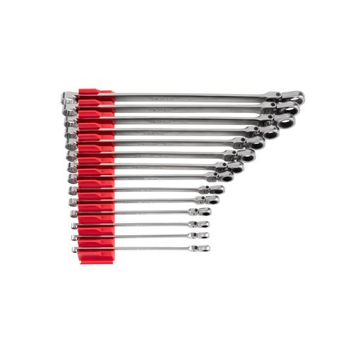 Main product image of Long Fixed/Flex Head 12-Point Ratcheting Box End Wrench Set with Modular Organizers, 14-Piece (6-19 mm)