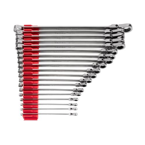 Main product image of Long Fixed/Flex Head 12-Point Ratcheting Box End Wrench Set with Modular Organizers, 19-Piece (6-24 mm)