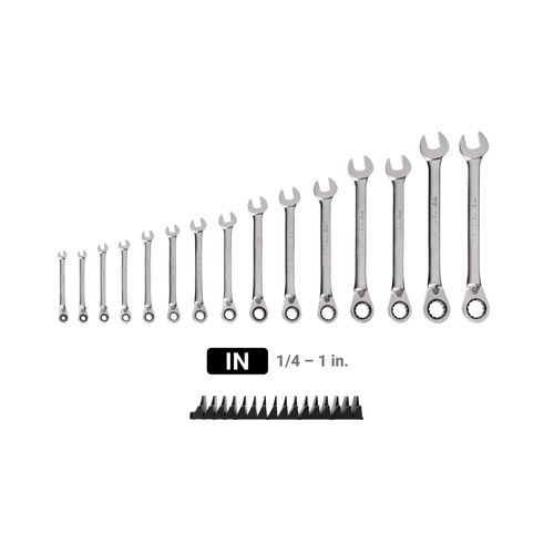 Main product image of Reversible 12-Point Ratcheting Combination Wrench Set with Modular Wrench Organizer, 15-Piece (1/4-1")
