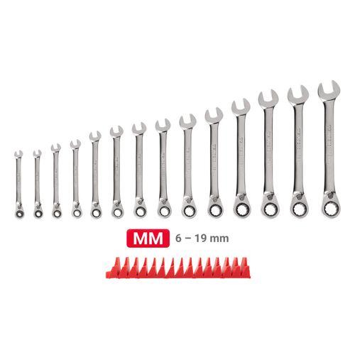 Main product image of Reversible 12-Point Ratcheting Combination Wrench Set with Modular Wrench Organizer, 14-Piece (6-19mm)