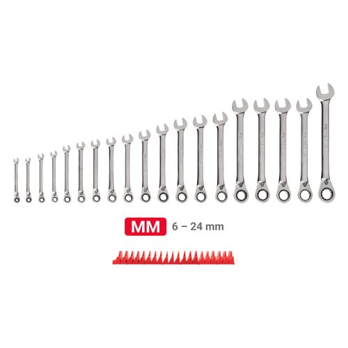 Main product image of Reversible 12-Point Ratcheting Combination Wrench Set with Modular Wrench Organizer, 19-Piece (6-24mm)