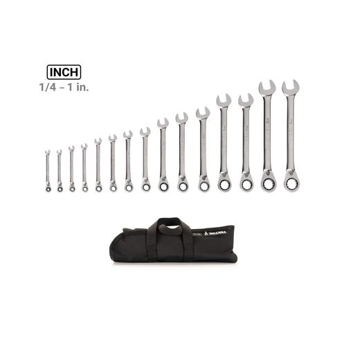Main product image of Reversible 12-Point Ratcheting Combination Wrench Set with Pouch, 15-Piece (1/4-1")