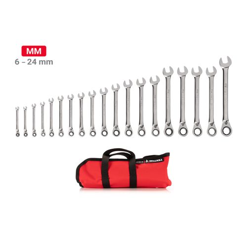 Main product image of Reversible 12-Point Ratcheting Combination Wrench Set with Pouch, 19-Piece (6-24mm)