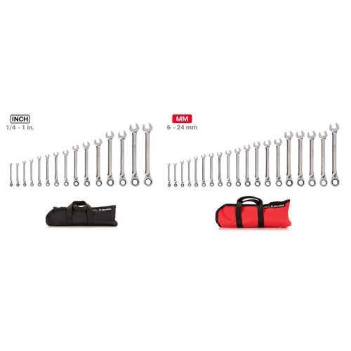 Main product image of Reversible 12-Point Ratcheting Combination Wrench Set with Pouch, 34-Piece (1/4-1", 6-24mm)