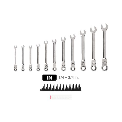Main product image of Flex Head 12-Point Ratcheting Combination Wrench Set with Modular Wrench Organizer, 11-Piece (1/4-3/4")