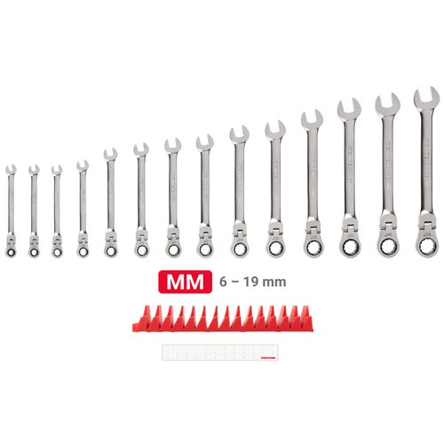 Main product image of Flex Head 12-Point Ratcheting Combination Wrench Set with Modular Wrench Organizer, 14-Piece (6-19mm)