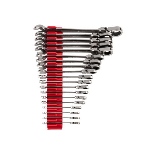Main product image of Flex Head 12-Point Ratcheting Combination Wrench Set with Modular Wrench Organizer, 19-Piece (6-24mm)