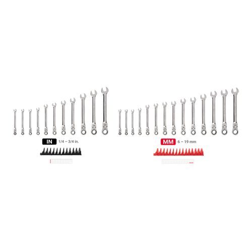 Main product image of Flex Head 12-Point Ratcheting Combination Wrench Set with Modular Wrench Organizer, 25-Piece (1/4-3/4", 6-19mm)