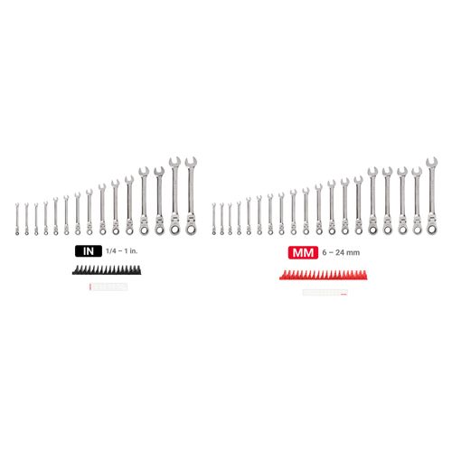 Main product image of Flex Head 12-Point Ratcheting Combination Wrench Set with Modular Wrench Organizer, 34-Piece (1/4-1", 6-24mm)