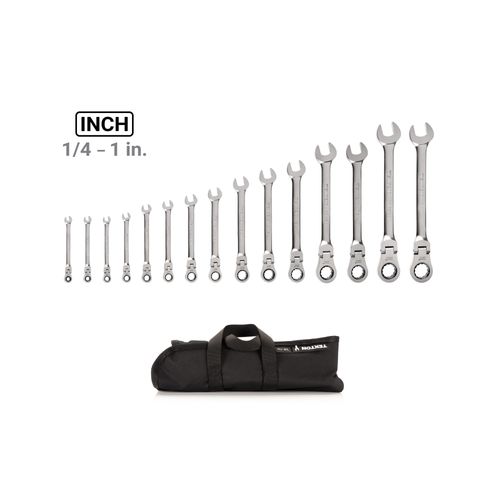 Main product image of Flex Head 12-Point Ratcheting Combination Wrench Set with Pouch, 15-Piece (1/4-1")