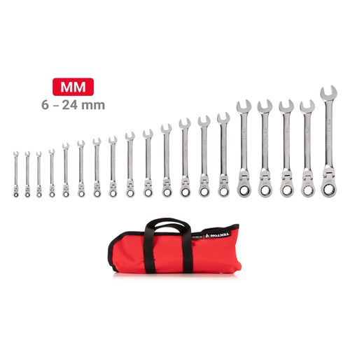 Main product image of Flex Head 12-Point Ratcheting Combination Wrench Set with Pouch, 19-Piece (6-24mm)