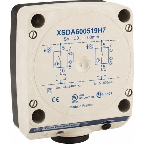 Main product image of Inductive Proximity Sensor, Rectangular, 60 mm Sensing Distance, 24 to 240 VAC, NPN & PNP, 2-Wire, XSDA600519H7