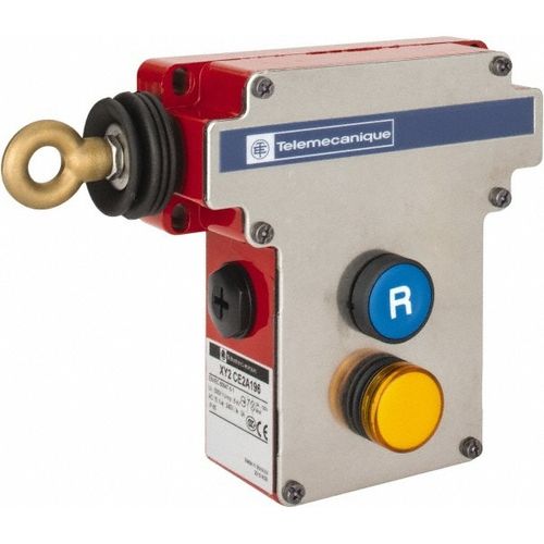 Main product image of Rope Operated Limit Switch, 2NO/2NC, 300 VAC, Cable Pull, Left Hand Operation, Pilot Light, Dual Operation, XY2CE2A196