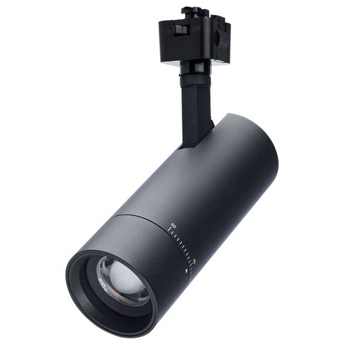 Main product image of 15W LED Track Head, J-Style, 20-Degree to 50-Degree Adjustable Beam Spread, CCT Selectable, Matte Black Finish