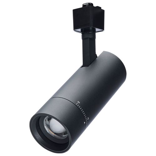 Main product image of 15W LED Track Head, 20-Degree to 50-Degree Adjustable Beam Spread, CCT Selectable, Matte Black Finish
