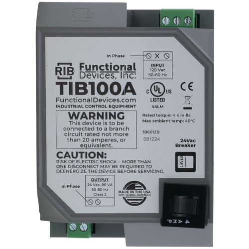 Main product image of Transformer 96VA, 120 to 24 Vac, Circuit Breaker, DIN Rail Mount
