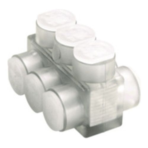 Main product image of Unitap Insulated 8-Port Multi-Tap Connector, Double-Sided Cable Entry, Al/Cu Rated, 4 AWG, Clear Plastisol Insulation, 3/8" Hex, BIBD600-8