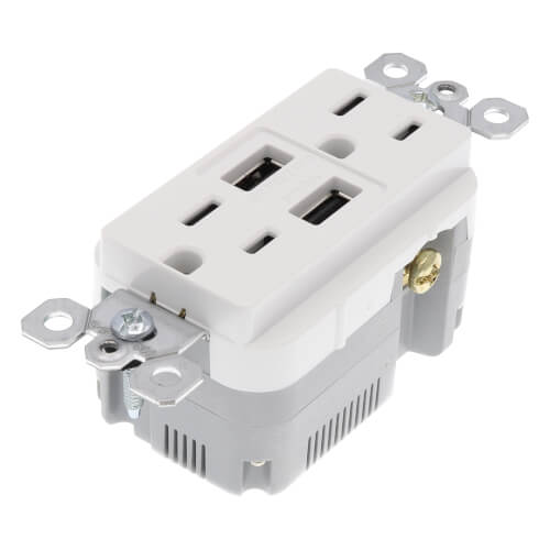 Main product image of 3.1A USB Chargers w/ Tamper-Resistant Duplex 15A Receptacles - White (15A, 125V)