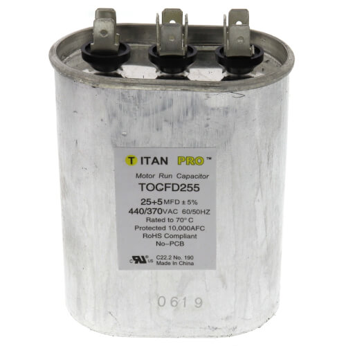Main product image of 25/5 MFD Oval Dual Motor Run Capacitor (440/370V)