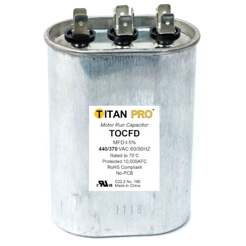 Main product image of 25/7.5 MFD Oval Dual Motor Run Capacitor (440/370V)