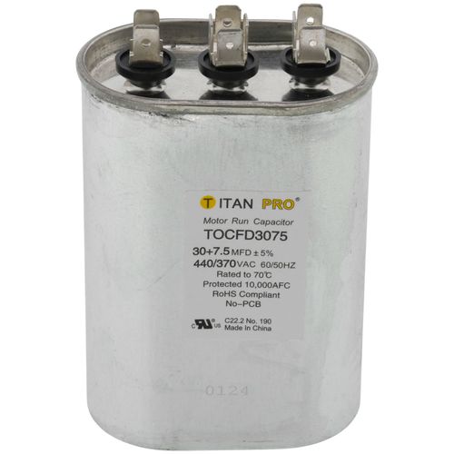 Main product image of 30/7.5 MFD Oval Dual Motor Run Capacitor (440/370V)