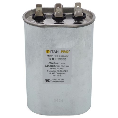 Main product image of 35/5 MFD Oval Dual Motor Run Capacitor (440/370V)