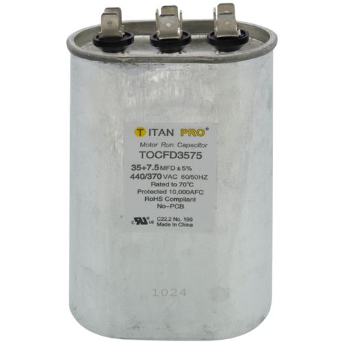 Main product image of 35/7.5 MFD Oval Dual Motor Run Capacitor (440/370V)