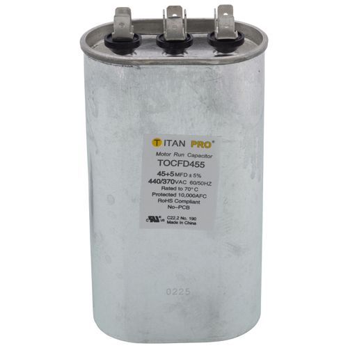 Main product image of 45/5 MFD Oval Dual Motor Run Capacitor (440/370V)