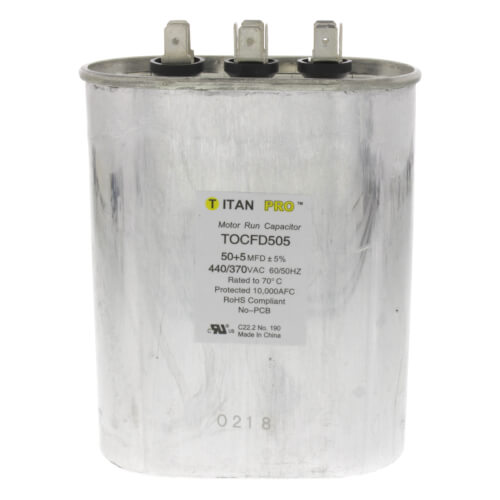 Main product image of 50/5 MFD Oval Dual Motor Run Capacitor (440/370V)