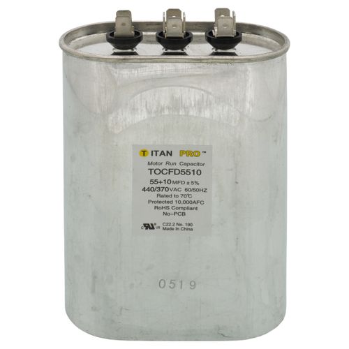 Main product image of 55/10 MFD Oval Dual Motor Run Capacitor (440/370V)