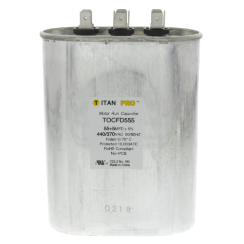 Main product image of 55/5 MFD Oval Dual Motor Run Capacitor (440/370V)