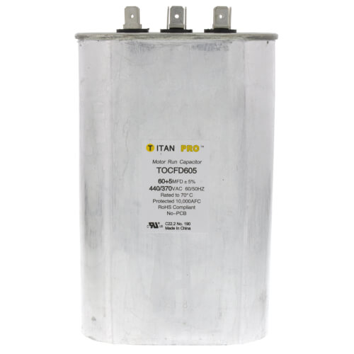 Main product image of 60/5 MFD Oval Dual Motor Run Capacitor (440/370V)