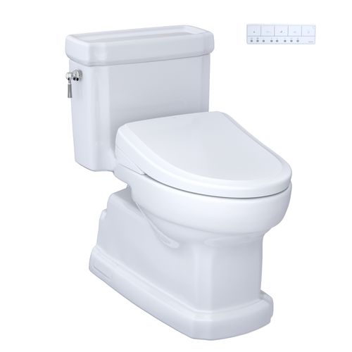 Main product image of Eco Guinevere WASHLET+ Ready Elongated 1.28 GPF Universal Height Skirted Toilet with CEFIONTECT, Cotton White - CST974CEFGAT40#01