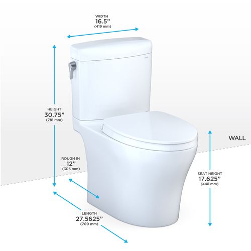 Main product image of Aquia IV Cube Two-Piece Elongated Dual Flush 1.28 and 0.9 GPF Universal Height Toilet with CEFIONTECT, WASHLET+ Ready, Cotton White - MS436124CEMFGN#01
