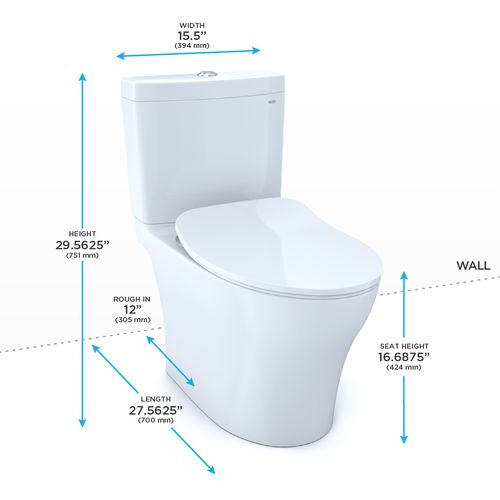 Main product image of Aquia IV Two-Piece Elongated Dual Flush 1.28 and 0.9 GPF Toilet with CEFIONTECT and SoftClose Seat, WASHLET+ Ready, Cotton White - MS446234CEMFGN#01