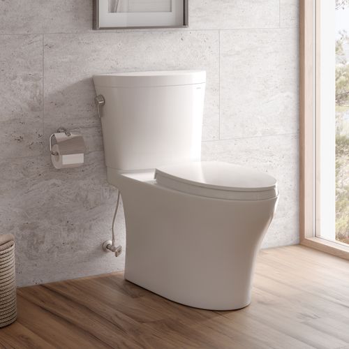 Main product image of Aquia IV Arc Two-Piece Elongated Dual Flush 1.28 and 0.9 GPF Universal Height Toilet with CEFIONTECT, WASHLET+ Ready, Cotton White - MS448124CEMFGN#01