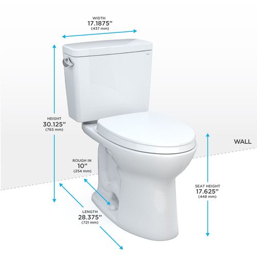 Main product image of Drake Two-Piece Elongated 1.28 GPF Universal Height TORNADO FLUSH Toilet with 10 Inch Rough-In, CEFIONTECT, and SoftClose Seat, WASHLET+ Ready, Cotton White - MS776124CEFG.10#01