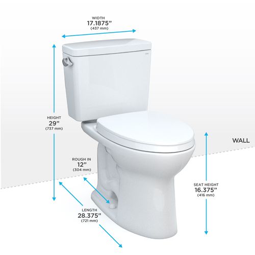 Main product image of Drake Two-Piece Elongated 1.28 GPF TORNADO FLUSH Toilet with CEFIONTECT and SoftClose Seat, WASHLET+ Ready, Cotton White - MS776124CEG#01