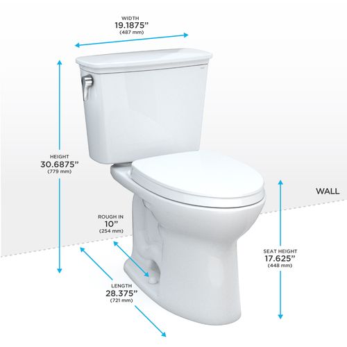 Main product image of Drake Transitional Two-Piece Elongated 1.28 GPF Universal Height TORNADO FLUSH Toilet with 10 Inch Rough-In, CEFIONTECT, and SoftClose Seat, WASHLET+ Ready, Cotton White - MS786124CEFG.10#01