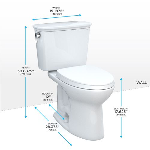 Main product image of Drake Transitional Two-Piece Elongated 1.28 GPF Universal Height TORNADO FLUSH Toilet with CEFIONTECT and SoftClose Seat, WASHLET+ Ready, Cotton White - MS786124CEFG#01