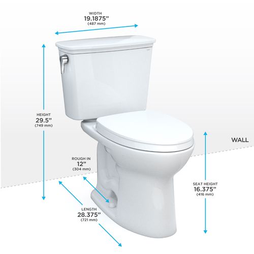 Main product image of Drake Transitional Two-Piece Elongated 1.28 GPF TORNADO FLUSH Toilet with CEFIONTECT and SoftClose Seat, WASHLET+ Ready, Cotton White - MS786124CEG#01